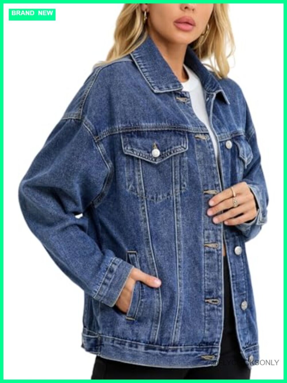 Oversized Denim Jacket Long Sleeve Button Trucker Coat
